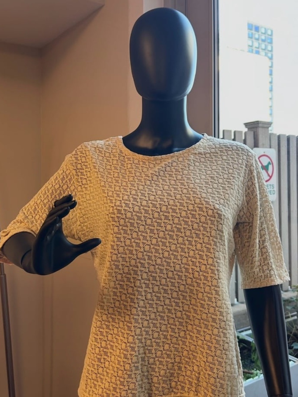 Donna Karan • Women's Cream Knit Short Sleeve Top • L (ring not included)